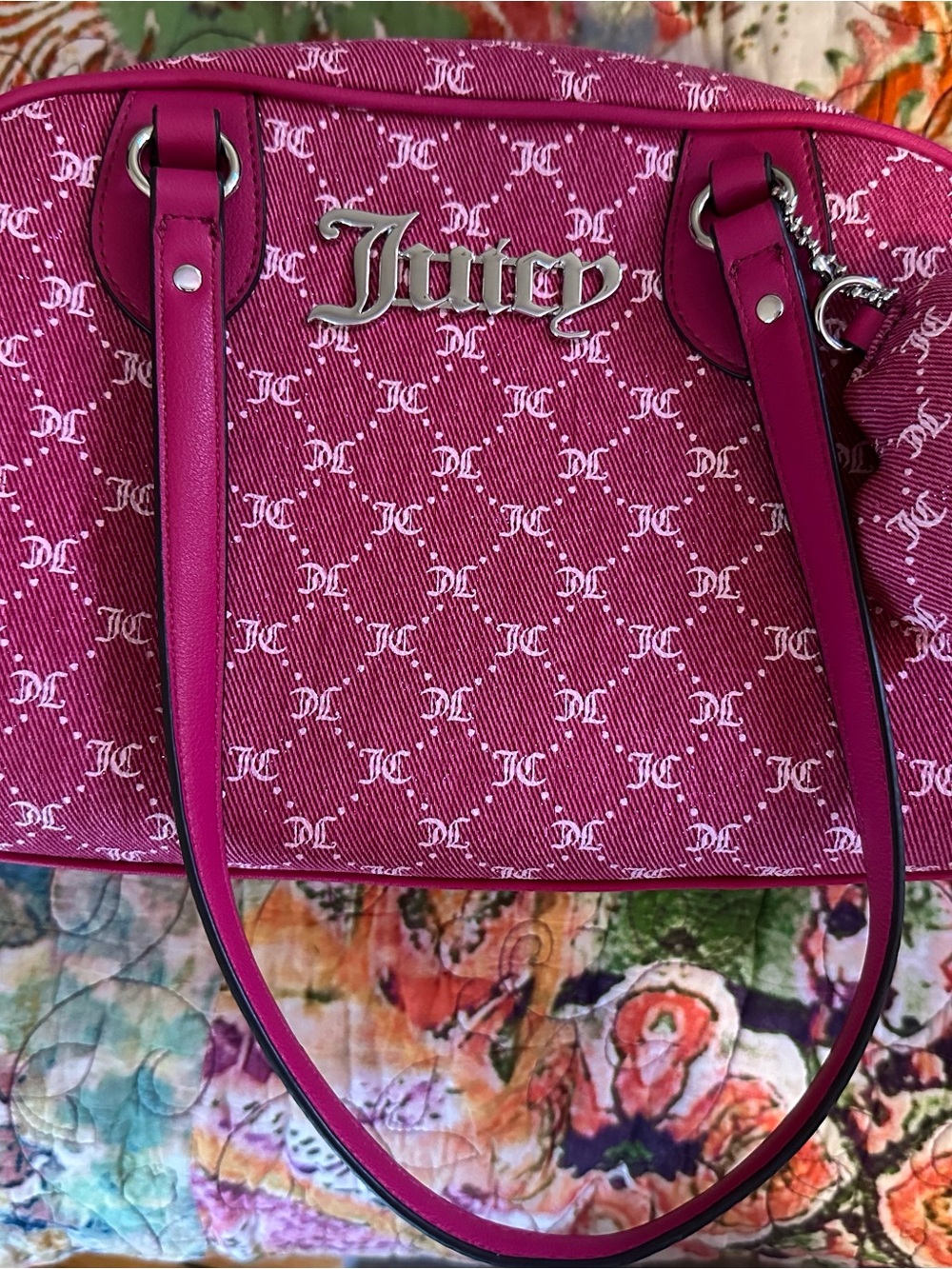 NWOT Juicy Couture Hot Pink Monogram Tote with Silver Logo